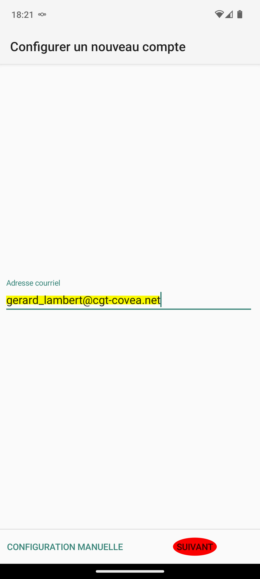 Saisie de l&rsquo;adresse e-mail